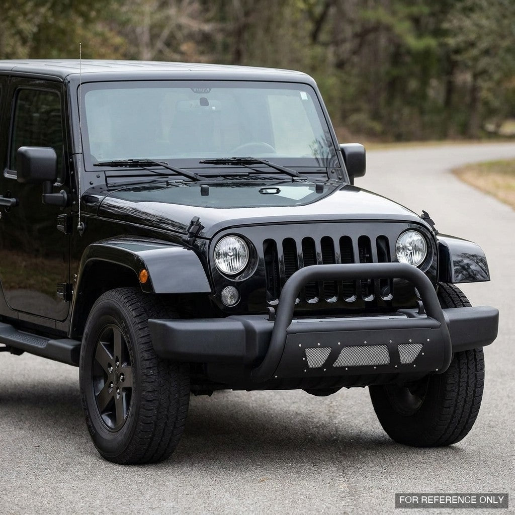 2010-2018 Jeep Wrangler JK Bull Guard w/ Studded Mesh Skid Plate — Matte Black