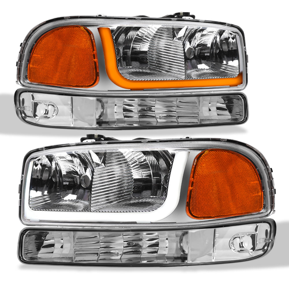 1999-2007 GMC Sierra & 2000-2006 Yukon/Yukon XL Crystal Headlights Sequential LED - Chrome 4PC