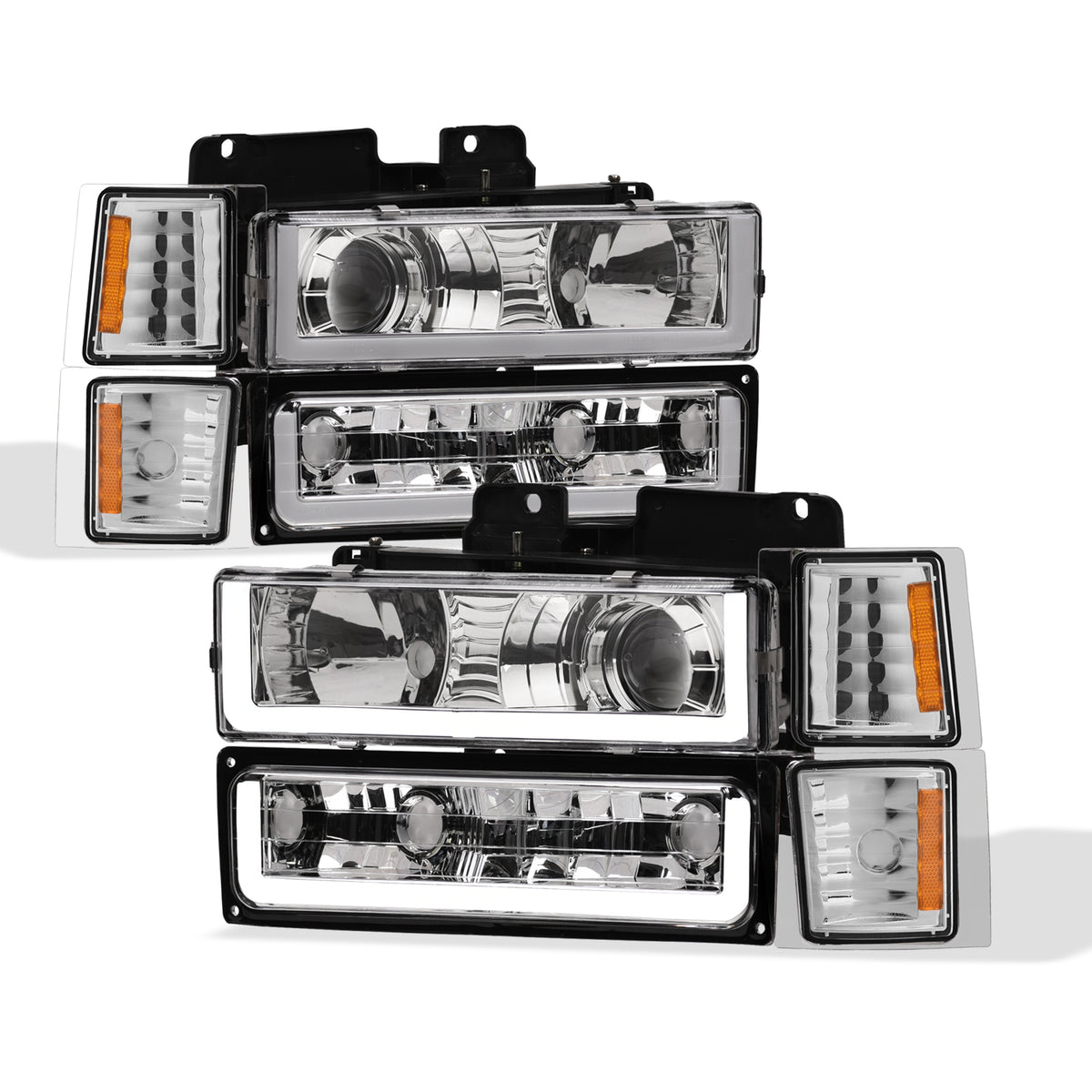 1994-2000 Chevrolet C/K Series Projector Headlights 8PC Set - Chrome