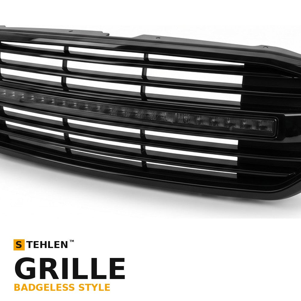 2021-2024 GMC Yukon & Yukon XL Badgeless Front Grille w/ Sequential LED Light Bar — Glossy Black