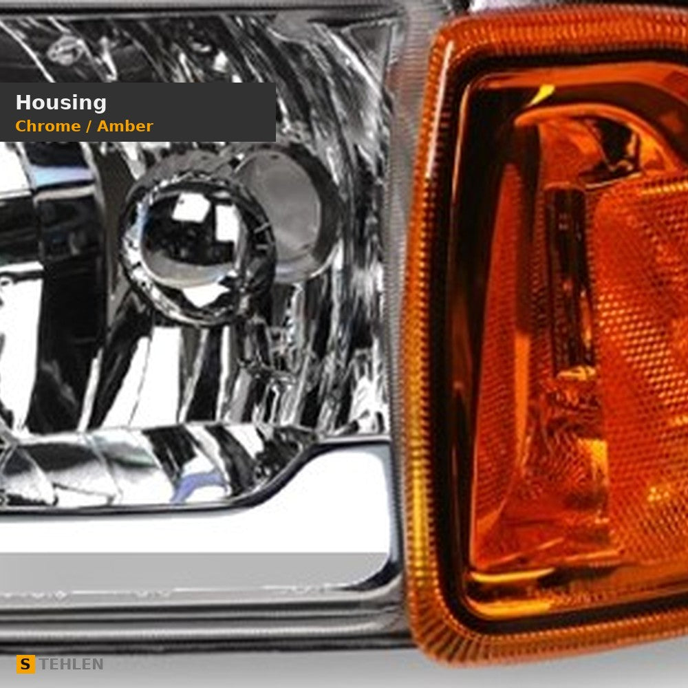 2001-2011 Ford Ranger Crystal Headlights w/ Corner Lights 4pc Set & LED Bar — Chrome — detail