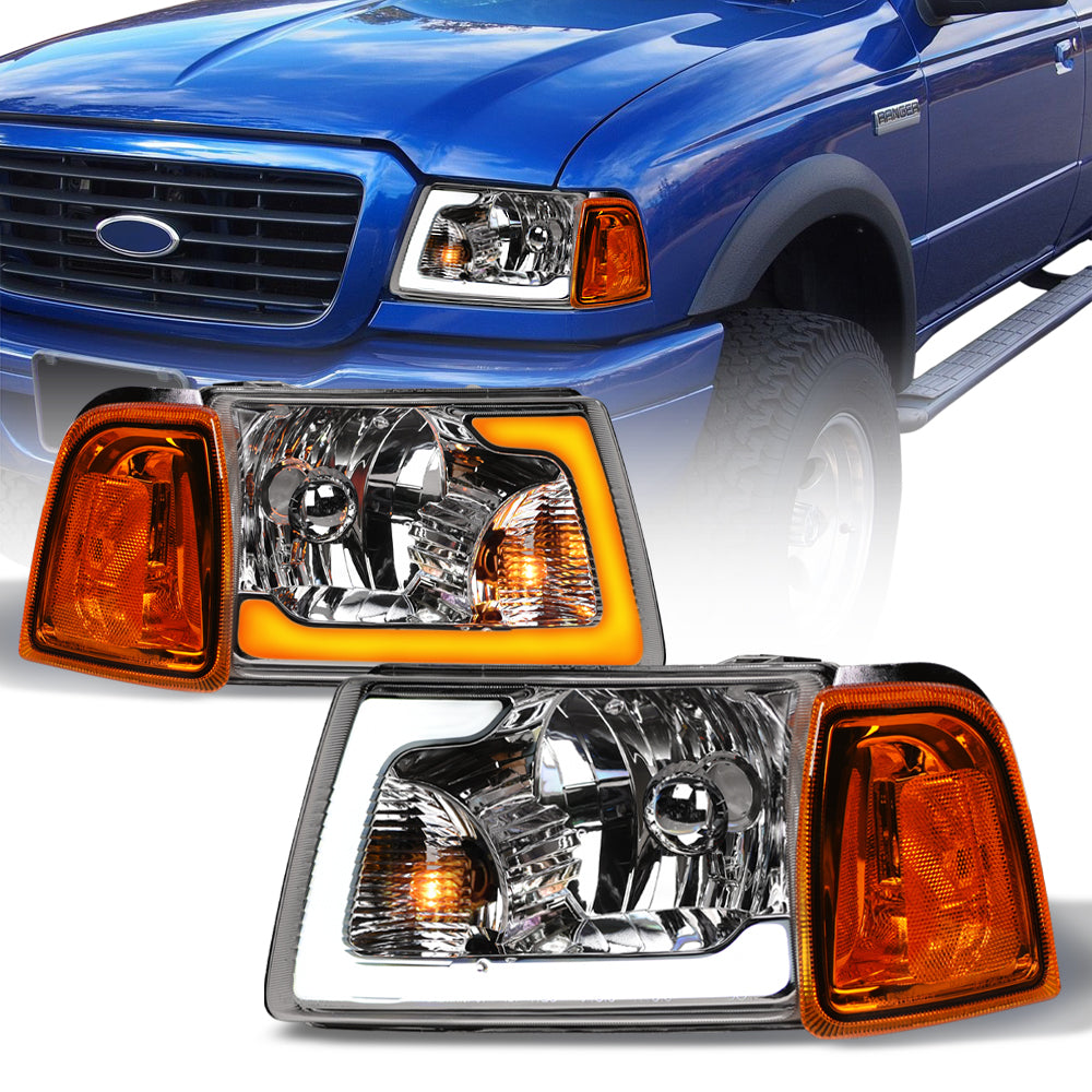 2001-2011 Ford Ranger Crystal Headlights w/ Sequential LED - Chrome 4PC
