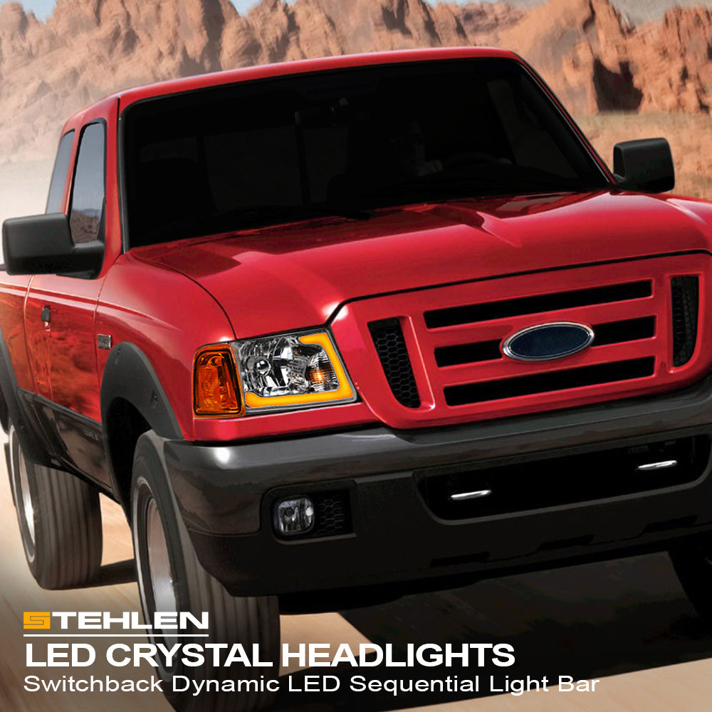 2001-2011 Ford Ranger Crystal Headlights w/ Sequential LED - Chrome 4PC