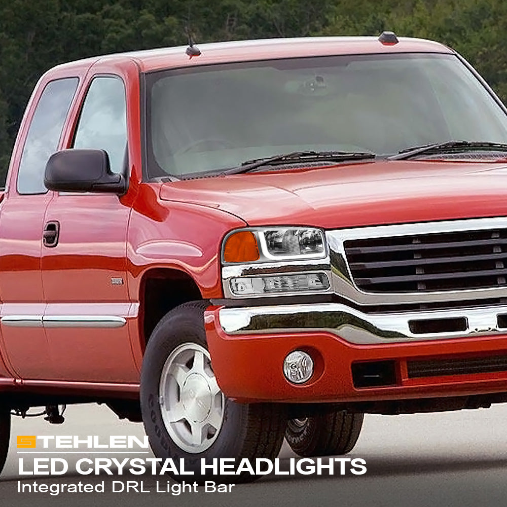 1999-2007 GMC Sierra & 2000-2006 Yukon/Yukon XL Crystal Headlights LED Bar - Chrome 4PC