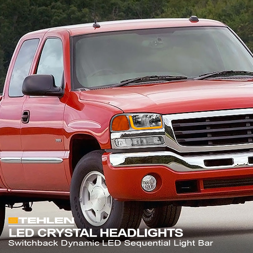 1999-2007 GMC Sierra & 2000-2006 Yukon/Yukon XL Crystal Headlights Sequential LED - Chrome 4PC
