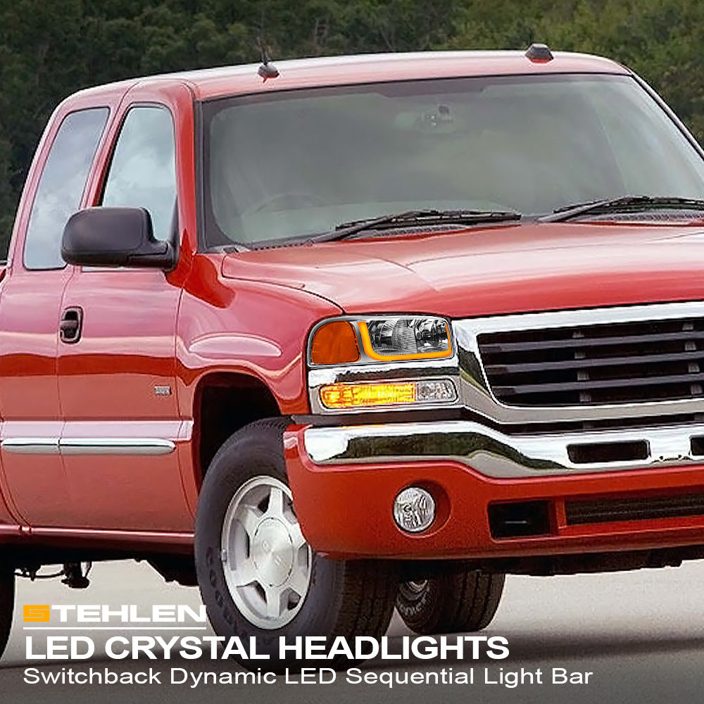 1999-2007 GMC Sierra & 2000-2006 Yukon/Yukon XL Crystal Headlights Sequential LED - Chrome