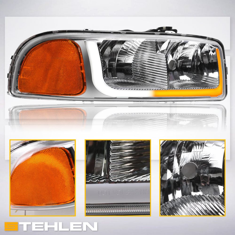 1999-2007 GMC Sierra & 2000-2006 Yukon/Yukon XL Crystal Headlights Sequential LED - Chrome