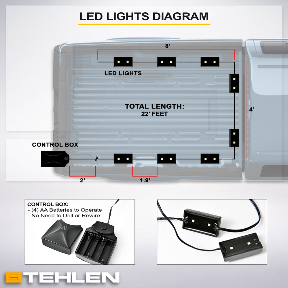 1997-2004 Dodge Dakota 6.5 ft Bed Tonneau Cover & LED Light Kit