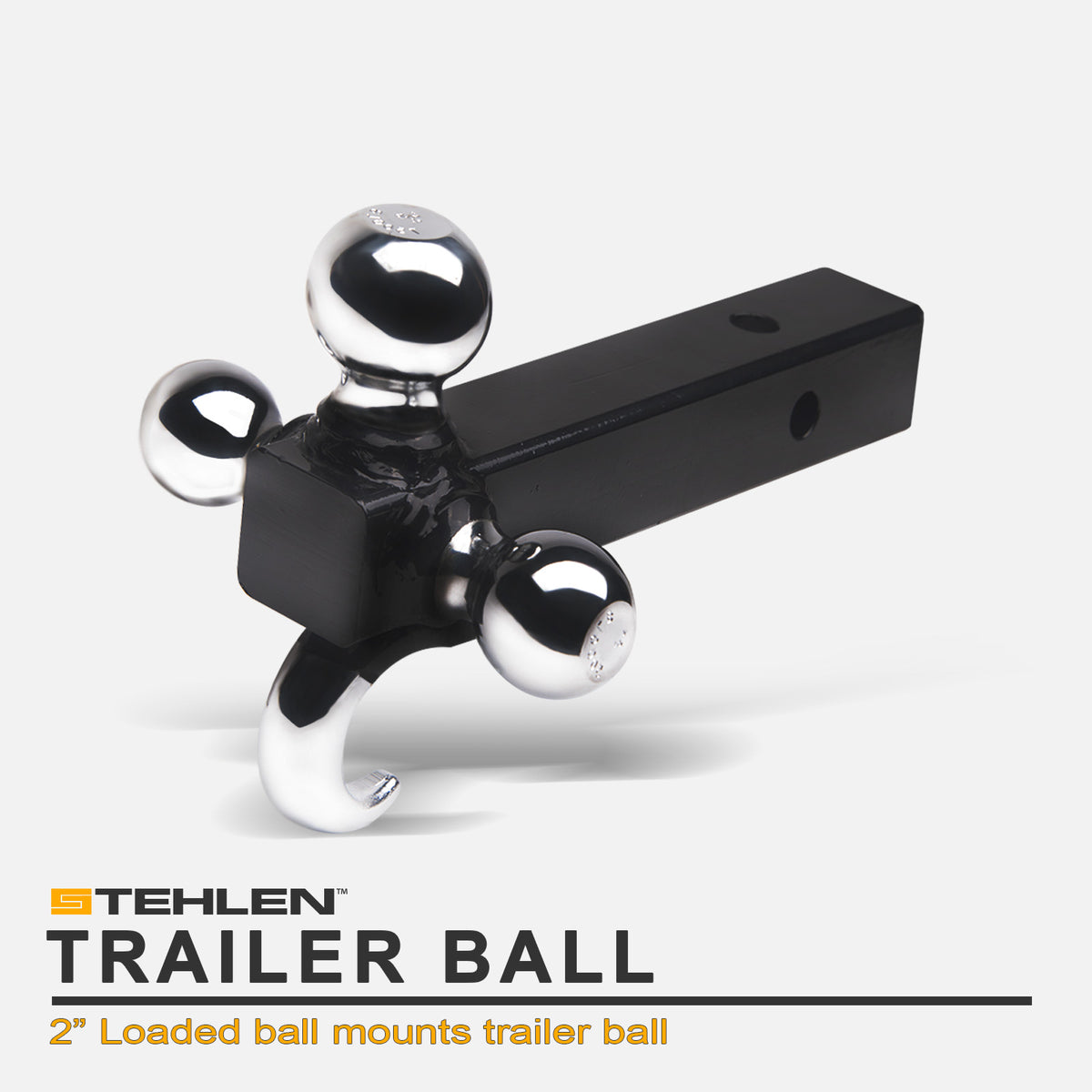 3-in-1 Tri-Ball Trailer Hitch Mount for 2 in. Receiver w/ Hook - Black