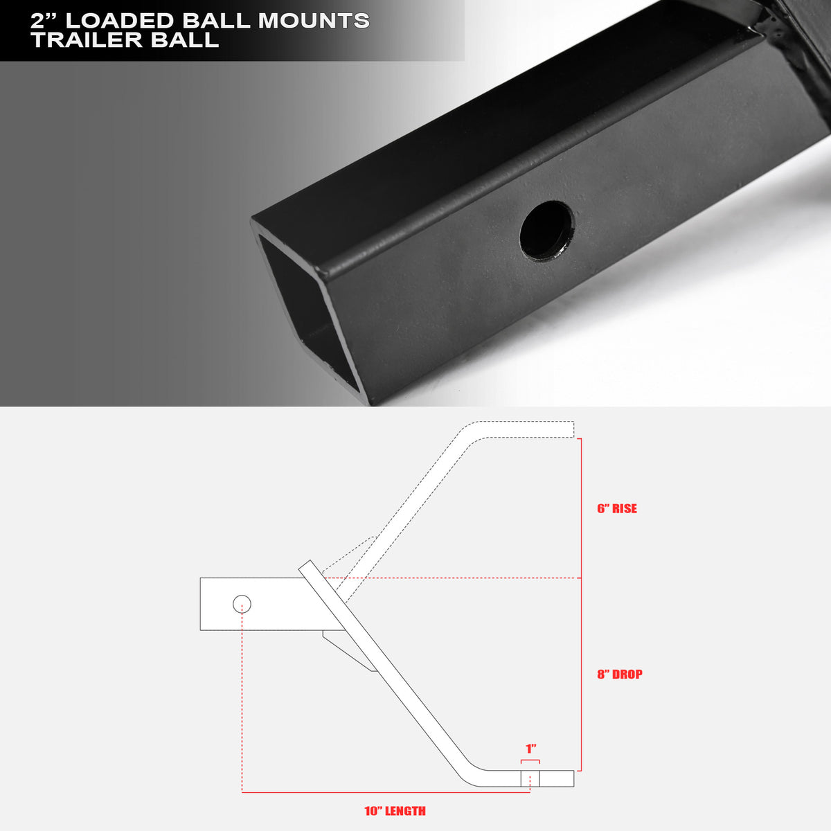8 in. Drop Trailer Hitch Ball Mount for 2 in. Receiver, 5,000 lb - Chrome